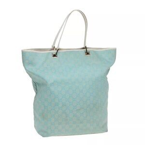 GUCCI GG Canvas Tote Bag Light Blue White Gold 002 1097 Auth 89242